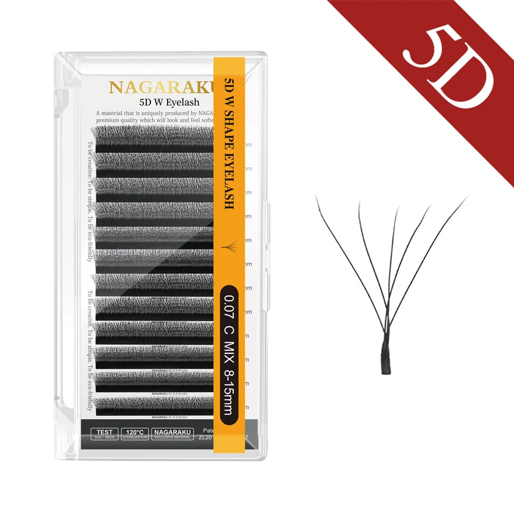 رموش NAGARAKU W Shape 3D–8D جاهزة الصنع - رموش كثيفة ناعمة وطبيعية وخفيفة الوزن C60