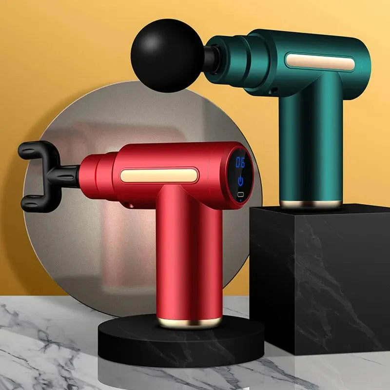 Pistola de masaje fascial eléctrica LuxuryGlow: relajación muscular profunda con pantalla
