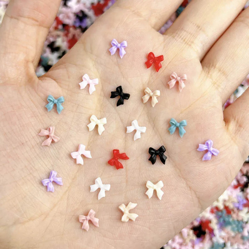 LuxuryGlow 50Pcs 3D Resin Bowknots Nail Art Decorations – Mini Acrylic Ribbon Charms for DIY Nails