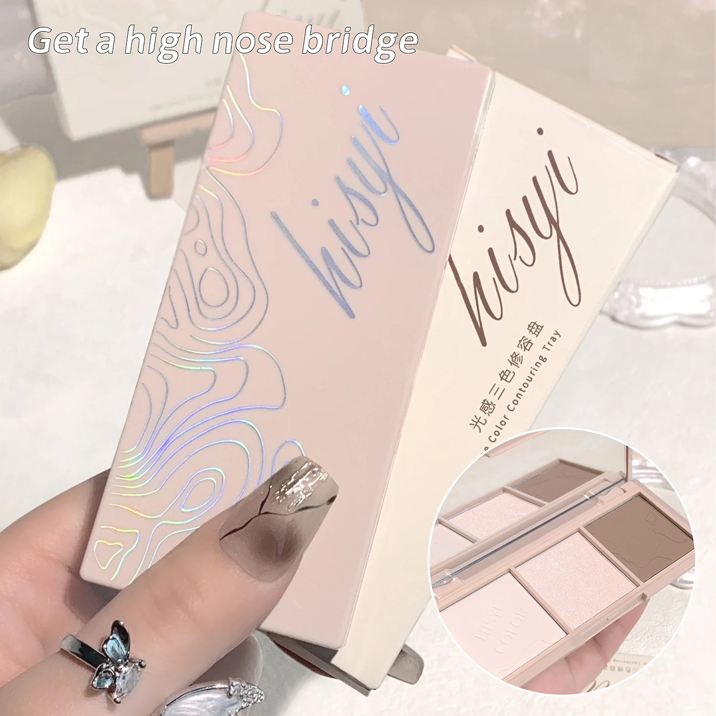 HISYI 3-in-1 Contour Highlighter Palette – Matte & Pearlescent for 3D Face Sculpting