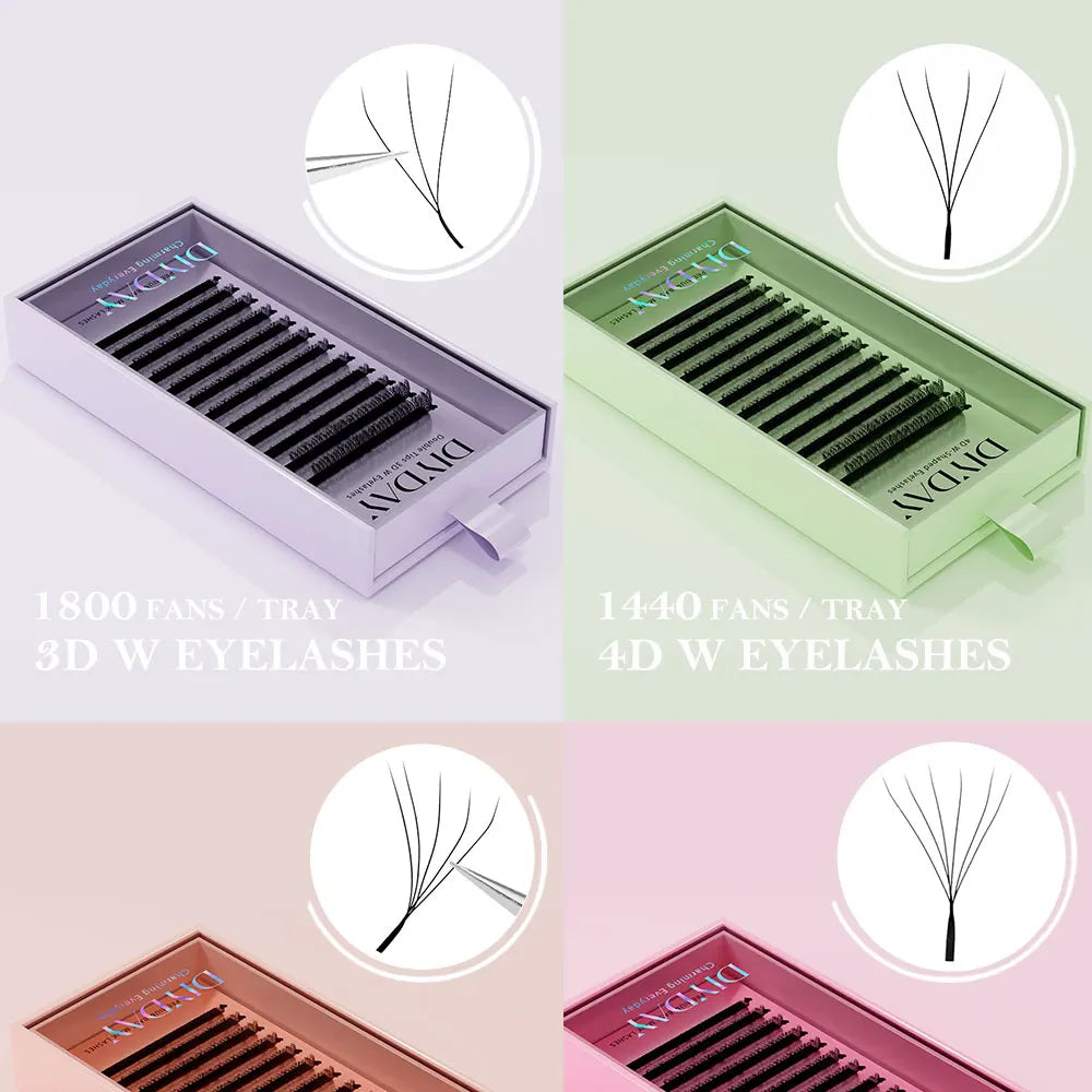 DIYDAY W-Shape Premade Eyelash Extensions – 3D to 8D Volume Fans for Natural Bloom Look C120