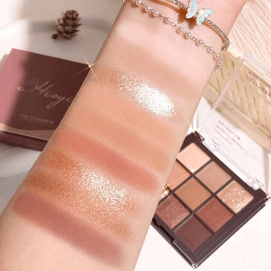 Paleta de sombras de ojos HISYI Chocolate de 9 colores: tonos tierra mate, brillantes y con brillo