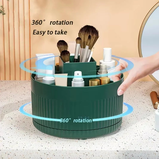 LuxuryGlow 360° Rotating Makeup Organizer Box — Desktop Cosmetic & Jewelry Holder