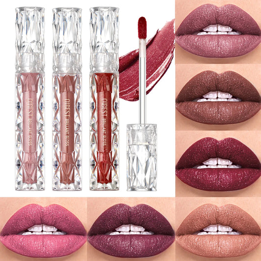 Brillo de labios con brillo de diamante QIBEST: resistente al agua, duradero y brillante.