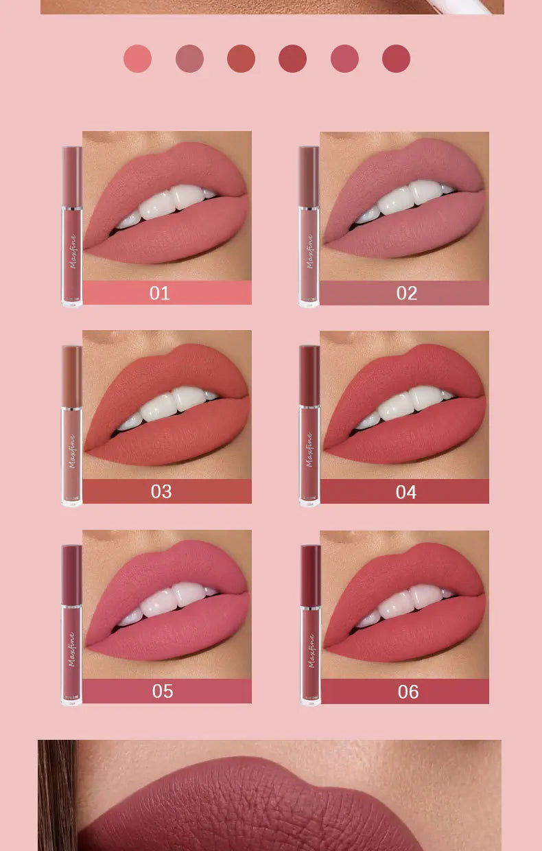 Set de brillo labial mate MAXFINE: 6 labiales resistentes al agua y de larga duración en caja de regalo