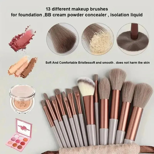 مجموعة فرش مكياج ناعمة احترافية من LuxuryGlow - 13/14/15/16 قطعة، فرش كريم أساس وظلال عيون وبودرة وكابوكي