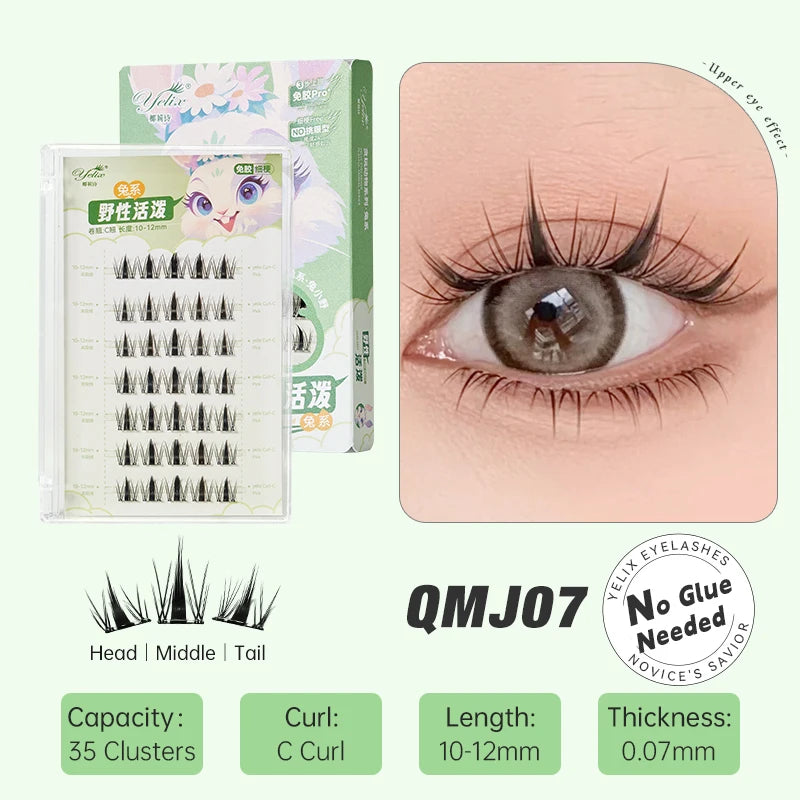 Yelix Fairy Glue-Free Reusable False Eyelashes – Easy DIY Segmented Lashes for Natural Look