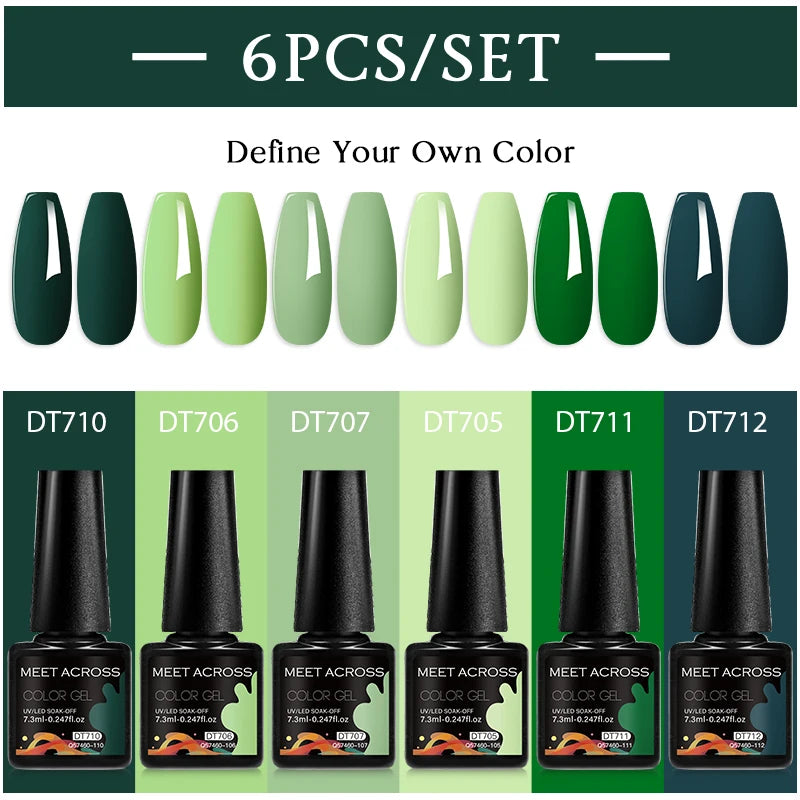 MEET ACROSS 6PC UV LED Gel Nail Polish Set – Soak Off Semi-Permanent Manicure Kit (7ml Each) C25