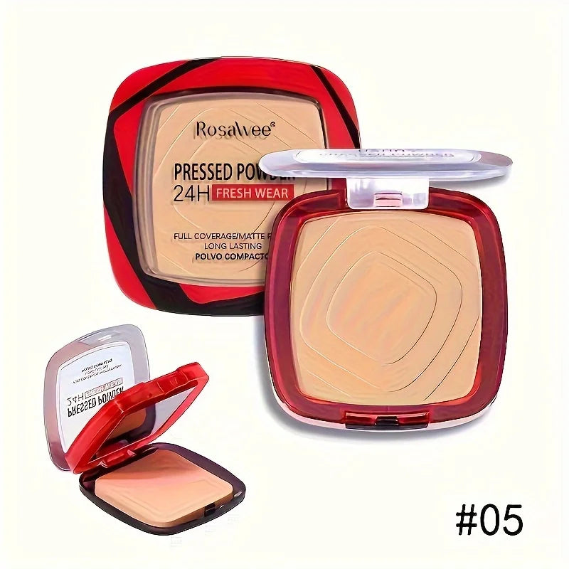 Base de maquillaje en polvo compacto mate Rosawee: cobertura total 24 horas y control de grasa