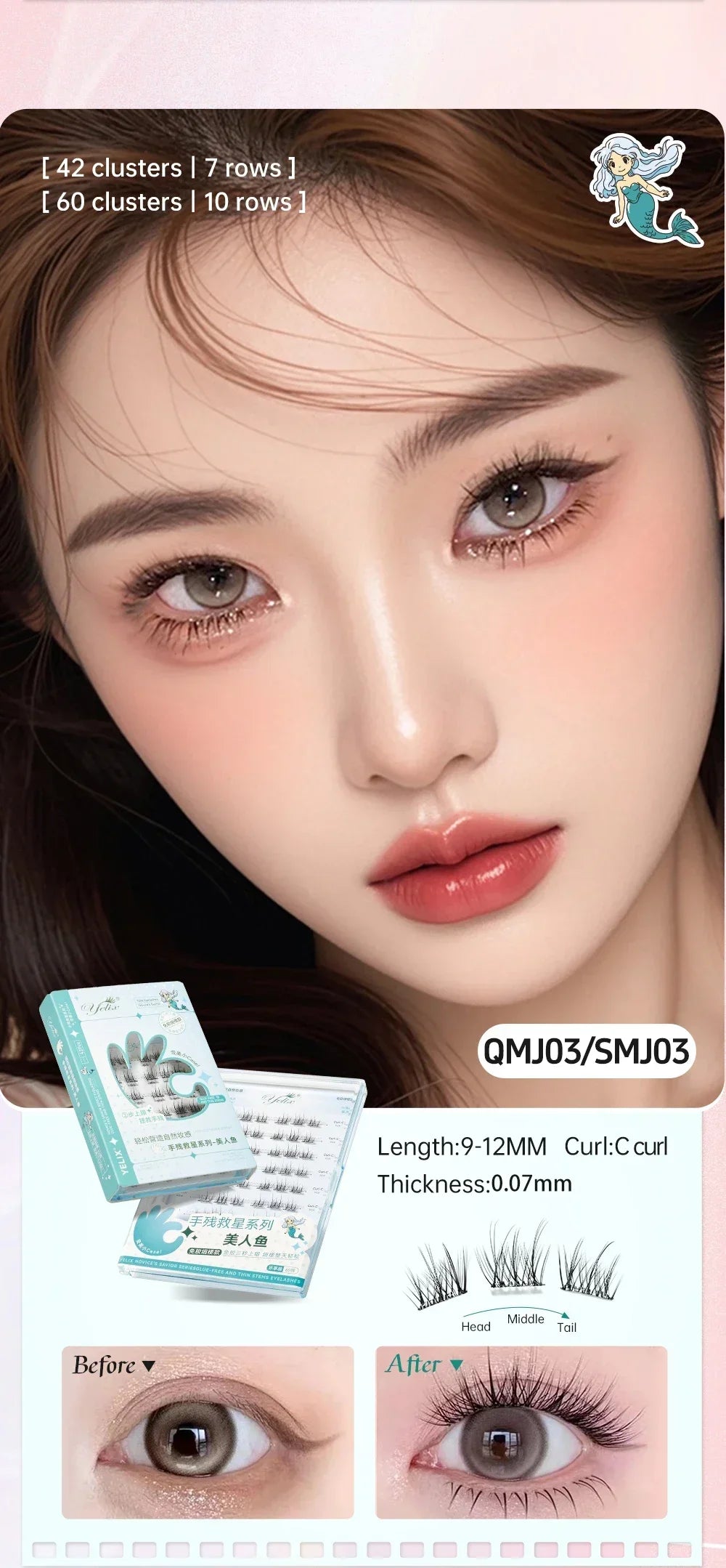Yelix Fairy Glue-Free Reusable False Eyelashes – Easy DIY Segmented Lashes for Natural Look