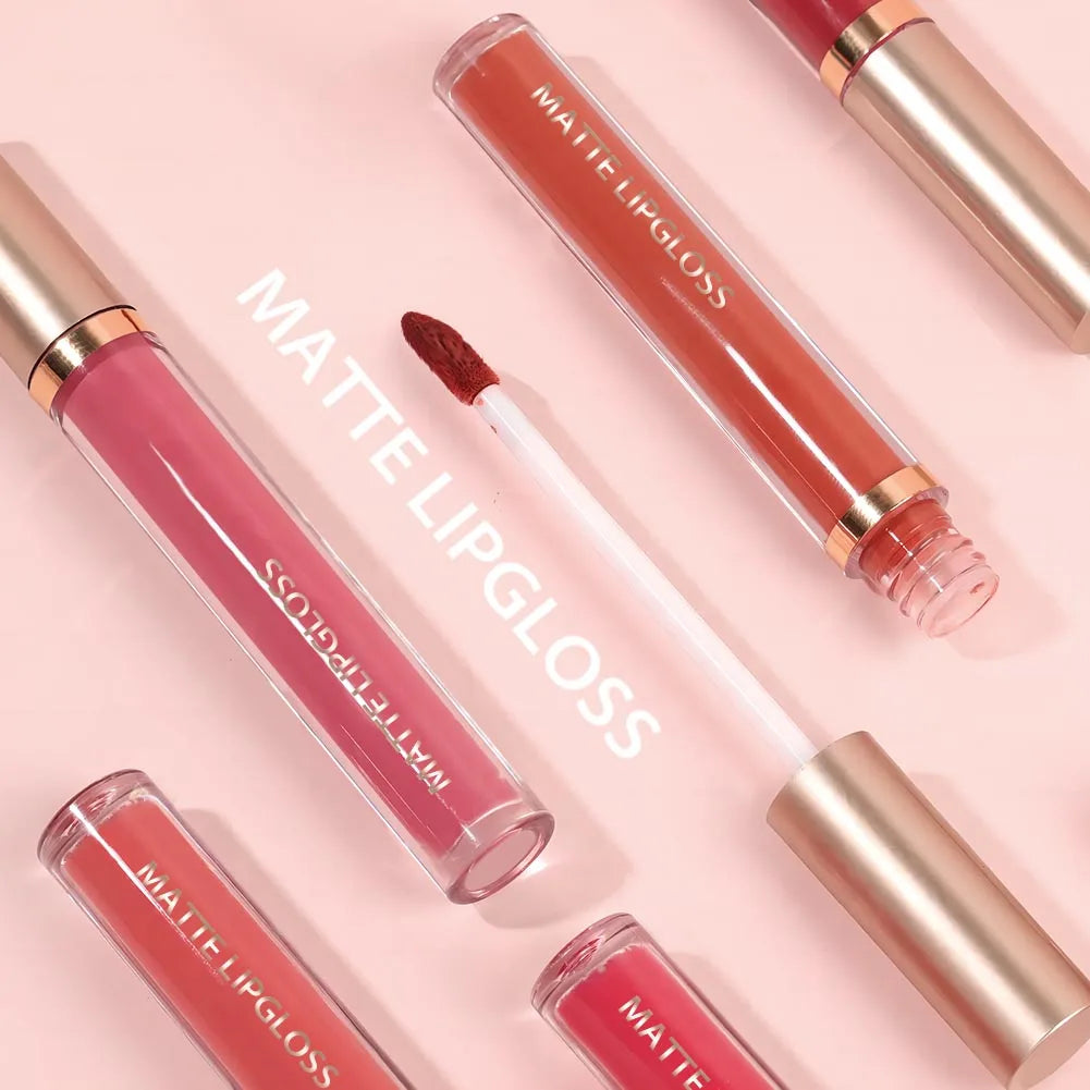 Brillo de labios mate LuxuryGlow AB (dos sets): color labial hidratante, duradero y no pegajoso.