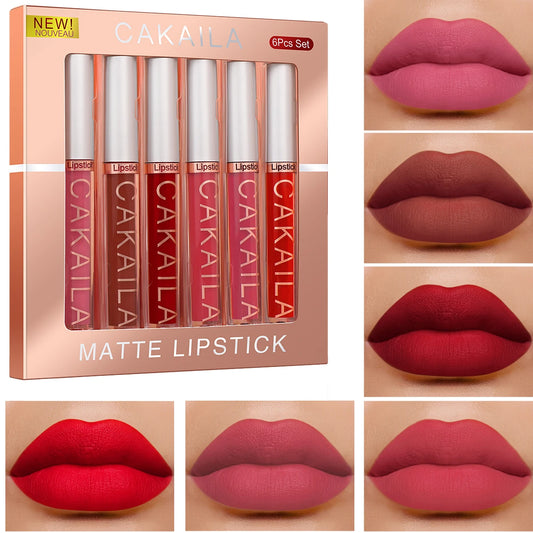 CAKAILA 6-Color Liquid Matte Lip Gloss Set – Long-Lasting Waterproof Lipsticks