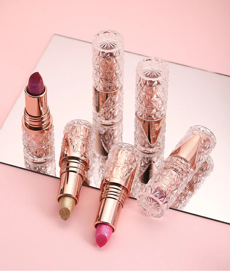 Lápiz labial perlado brillante 3 en 1 LuxuryGlow: mate, con brillo y resistente al agua
