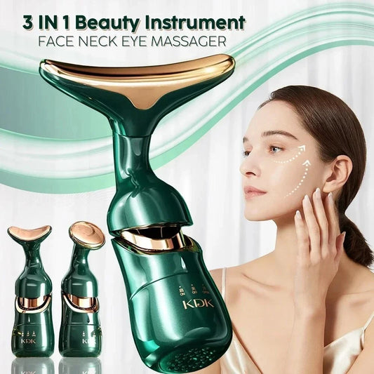 Dispositivo de lifting facial EMS 3 en 1 LuxuryGlow: masajeador antiedad para rostro, ojos y cuello
