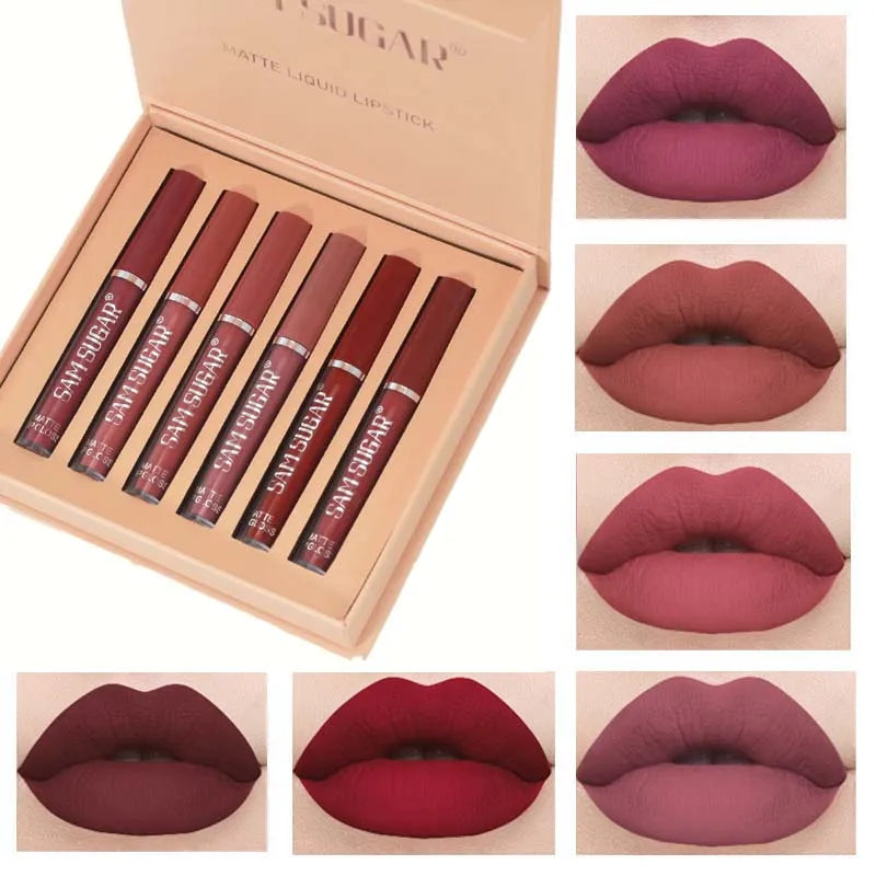 LuxuryGlow - Set de 6 brillos labiales mate: color labial hidratante y resistente al agua de larga duración