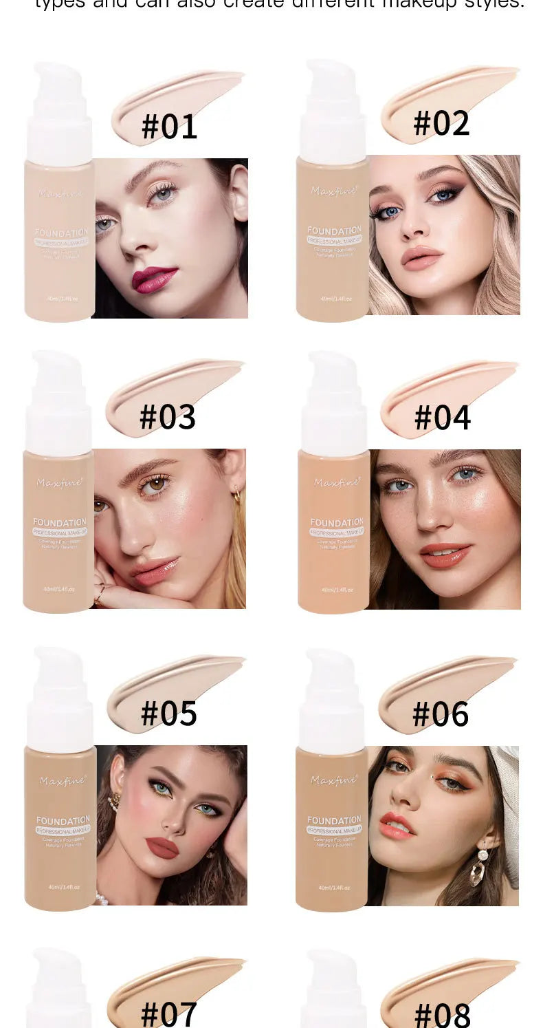 Base de maquillaje líquida MAXFINE: resistente al agua, al sudor y de cobertura total (30 ml)