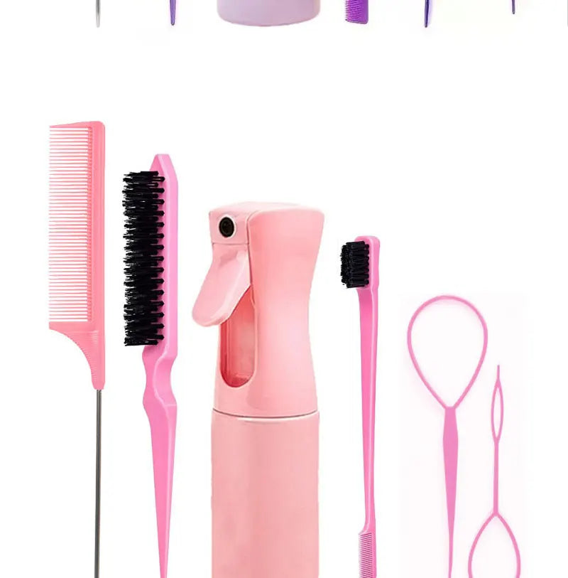 LuxuryGlow 6PCS Hair Styling Tool Set – Tail Combs, Hair Brushes & Spray Bottle for Hairdressers