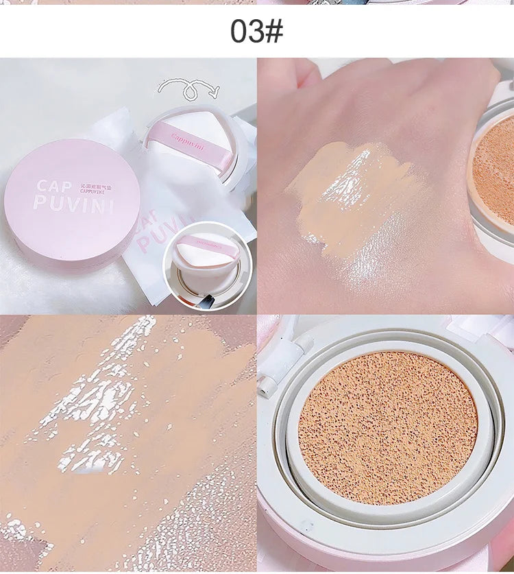 Base de maquillaje líquida Cappuvini Air Cushion: de larga duración, iluminadora e hidratante.