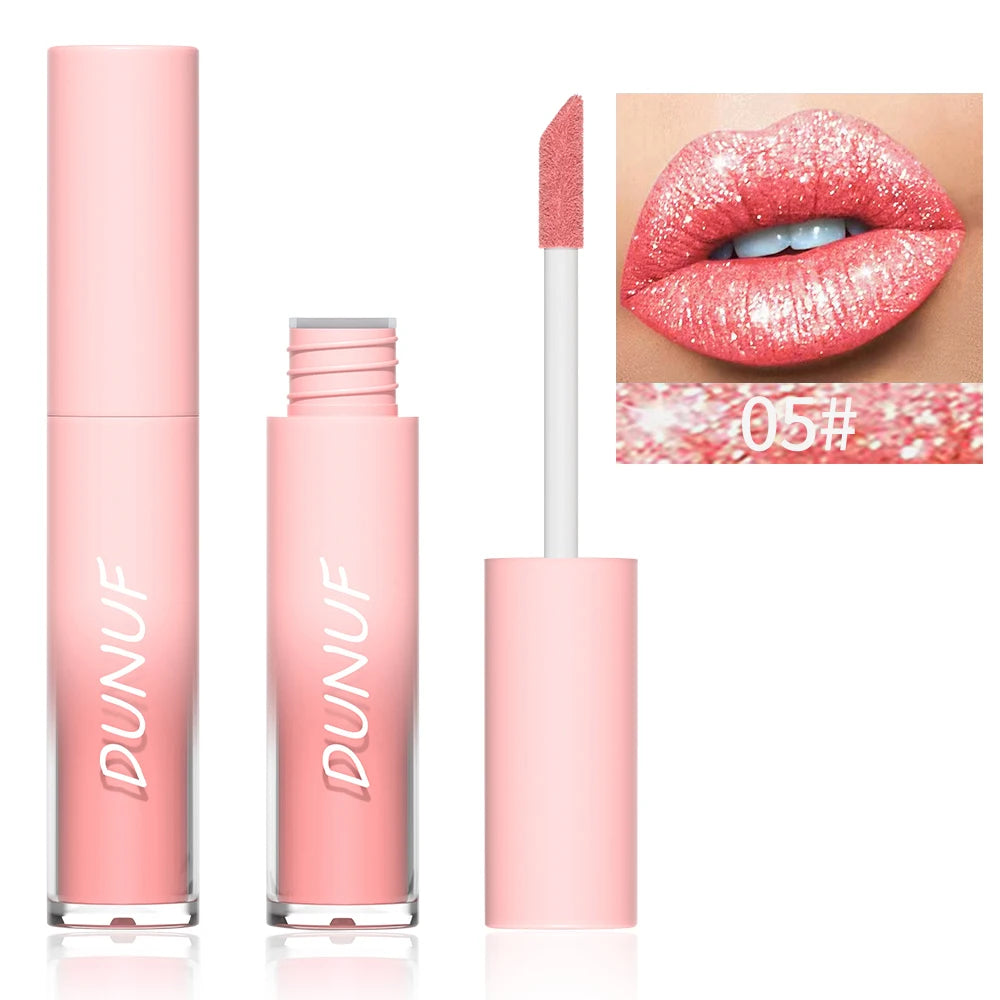 DUNUF Waterproof Pearlescent Lipstick – Long-Lasting Shimmer Lip Gloss for Daily & Stage Makeup