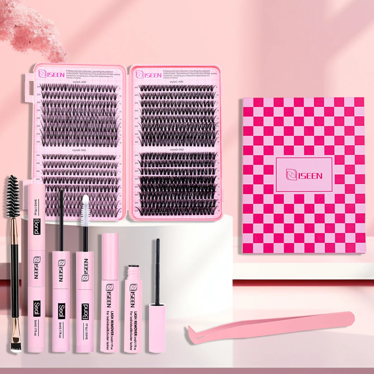 مجموعة رموش ISEEN DIY Cluster - مجموعة كاملة مع الغراء ومزيل الرموش والأدوات