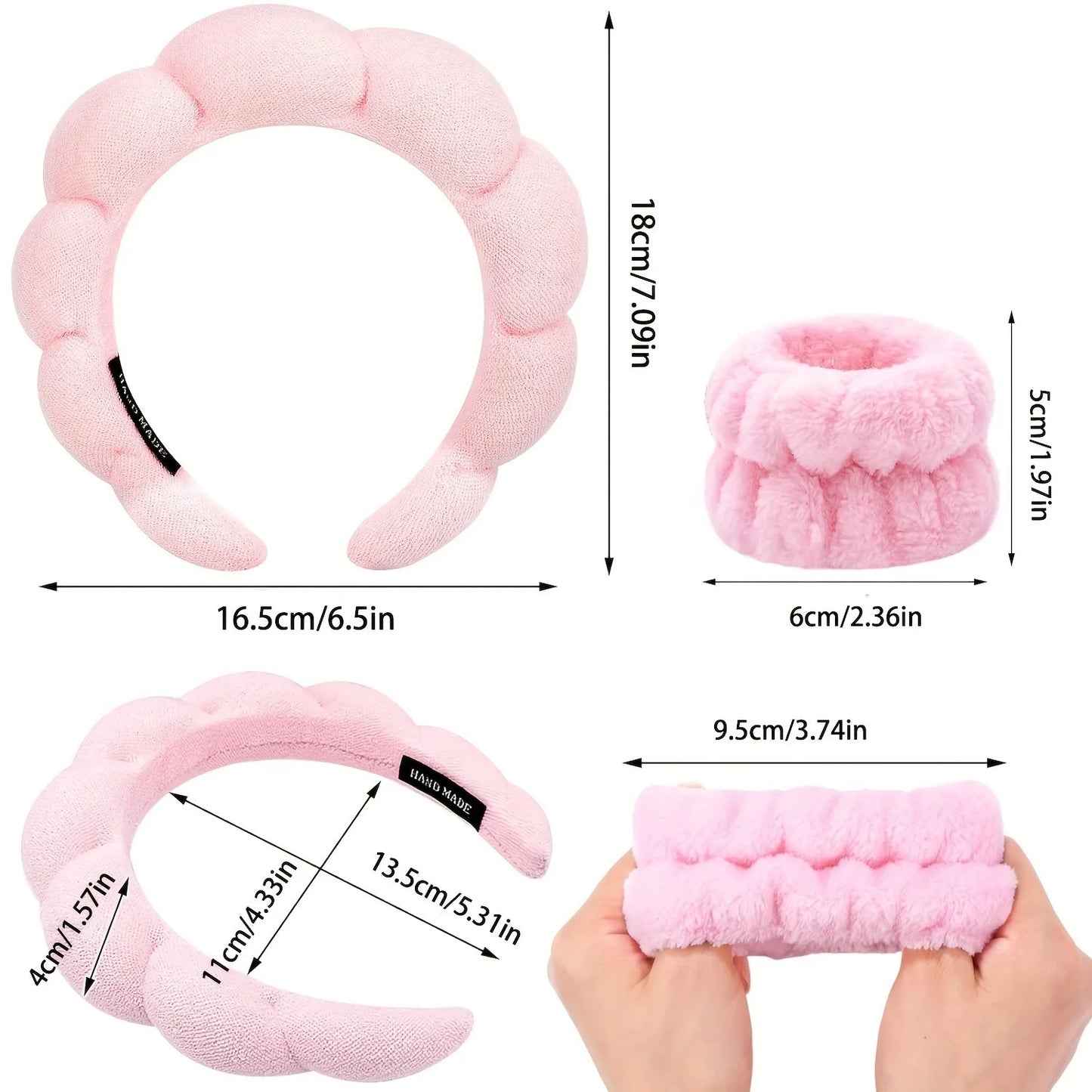 Xihui 3 PCS Face Wash Headband & Wristband Set | Soft Hairband for Makeup & Spa