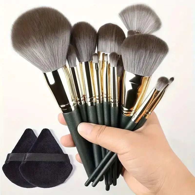 Juego de brochas de maquillaje suaves profesionales LuxuryGlow: 13, 14, 15 y 16 piezas para base, sombras de ojos, polvos y kabuki.