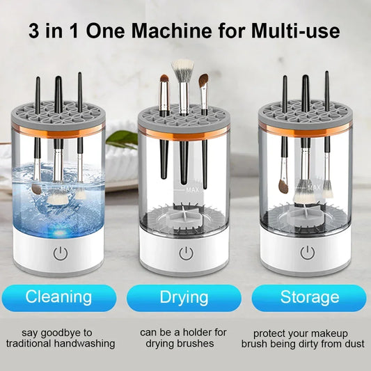 LuxuryGlow USB Electric Makeup Brush Cleaner – 3-in-1 Quick Drying & Cleaning Tool