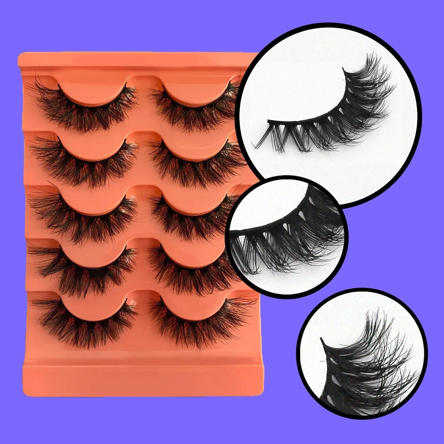 JUJU Dream - 5 pares de pestañas postizas de visón sintético esponjosas: pestañas postizas de ojo de gato naturales, espectaculares y reutilizables