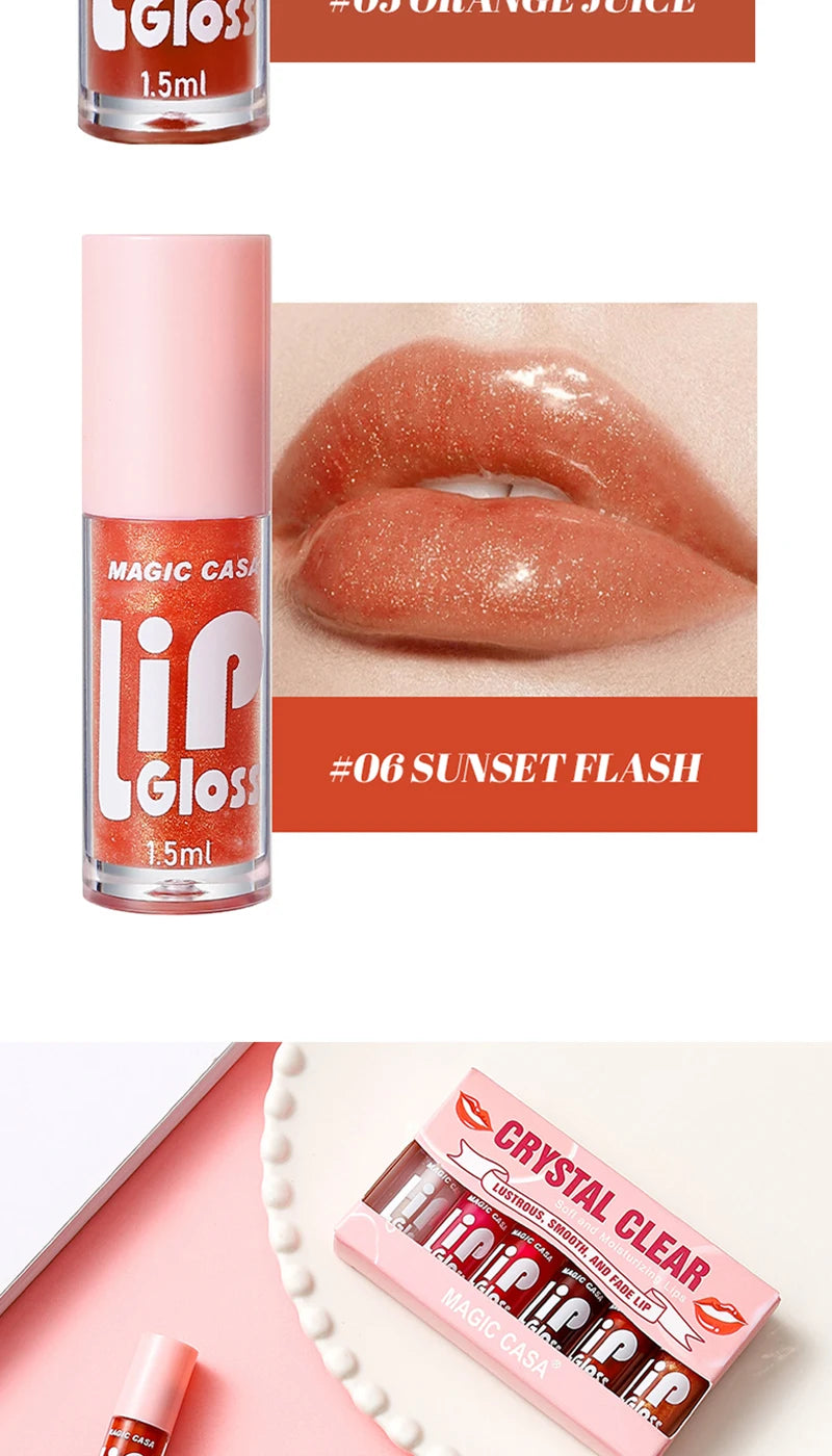 LuxuryGlow MAGIC CASA - Set de 6 aceites labiales en gelatina: brillo hidratante, voluminizador y duradero