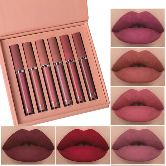 MAXFINE Matte Lip Gloss Set – 6 Long-Lasting Waterproof Lipsticks in Gift Box