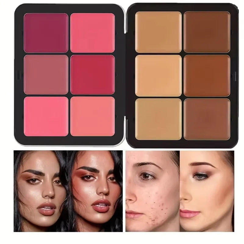 Paleta de correctores, rubores y contornos LuxuryGlow de 12 colores: kit de maquillaje todo en uno