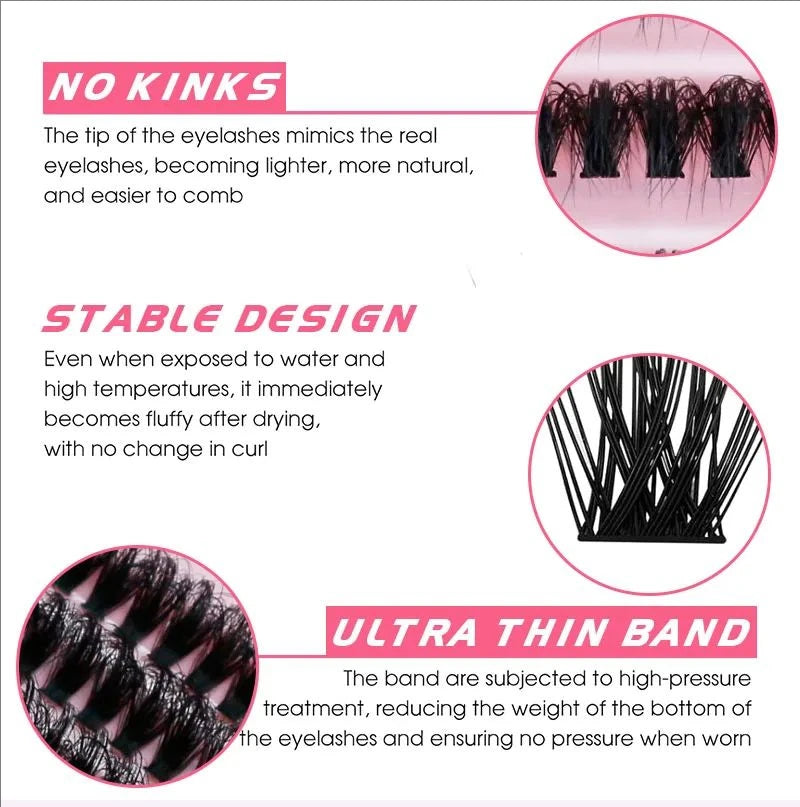 مجموعة تمديد الرموش JPNPL MJ DIY - 200 قطعة من الرموش العنقودية مع غراء الترابط والختم