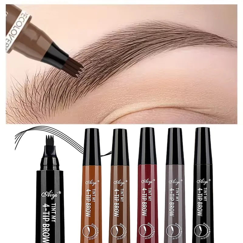 قلم حواجب فاخر من 4 شوك بتقنية Microblading - مقاوم للماء، يدوم طويلًا، بمظهر طبيعي (5 ألوان)