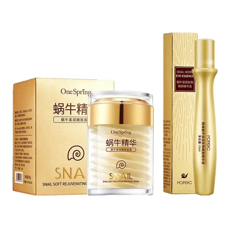 Set de cuidado facial antiedad LuxuryGlow con colágeno de caracol | Crema facial y sérum para contorno de ojos para arrugas y ojeras