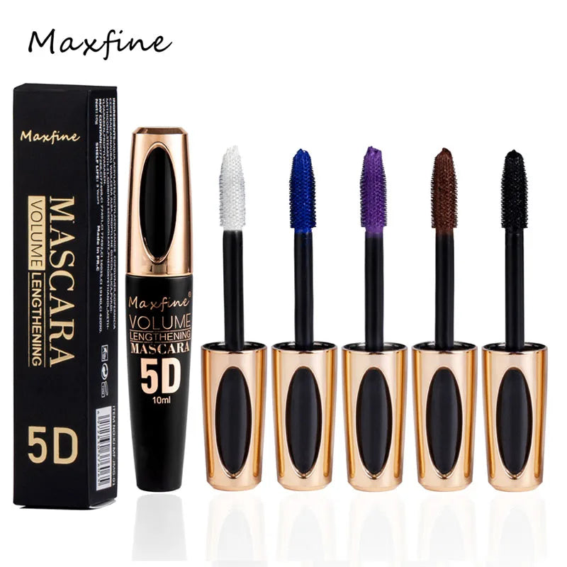 Máscara de pestañas MAXFINE 5D Waterproof Silk: potenciador de pestañas de larga duración, voluminizador y definidor de rizos.