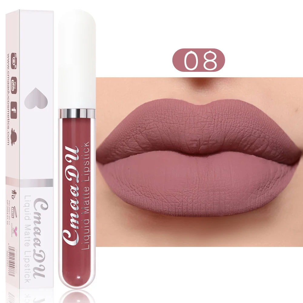 Brillo labial mate CmaaDu: labial resistente al agua y de larga duración en intensos tonos rojos.