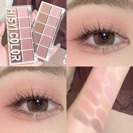 HISYI 10-Color Eyeshadow Palette – Matte, Shimmer & Glitter Waterproof Long-Lasting