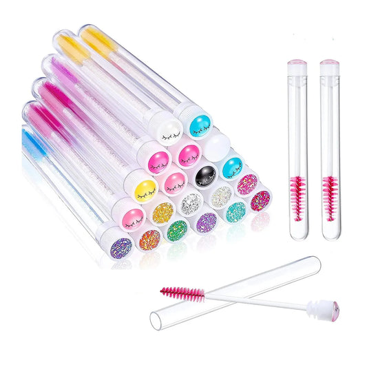 FOEONCO 50Pcs Reusable Diamond Eyebrow & Eyelash Brushes with Replaceable Heads