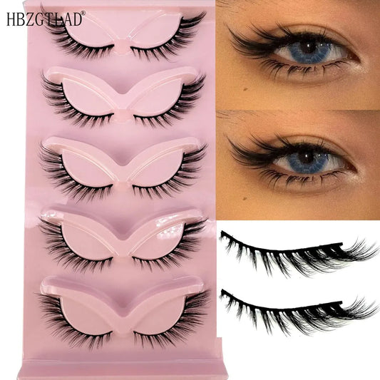 HBZGTLAD5 Pairs Cat Eye Faux Mink Eyelashes – Natural Long Winged Strip Lashes