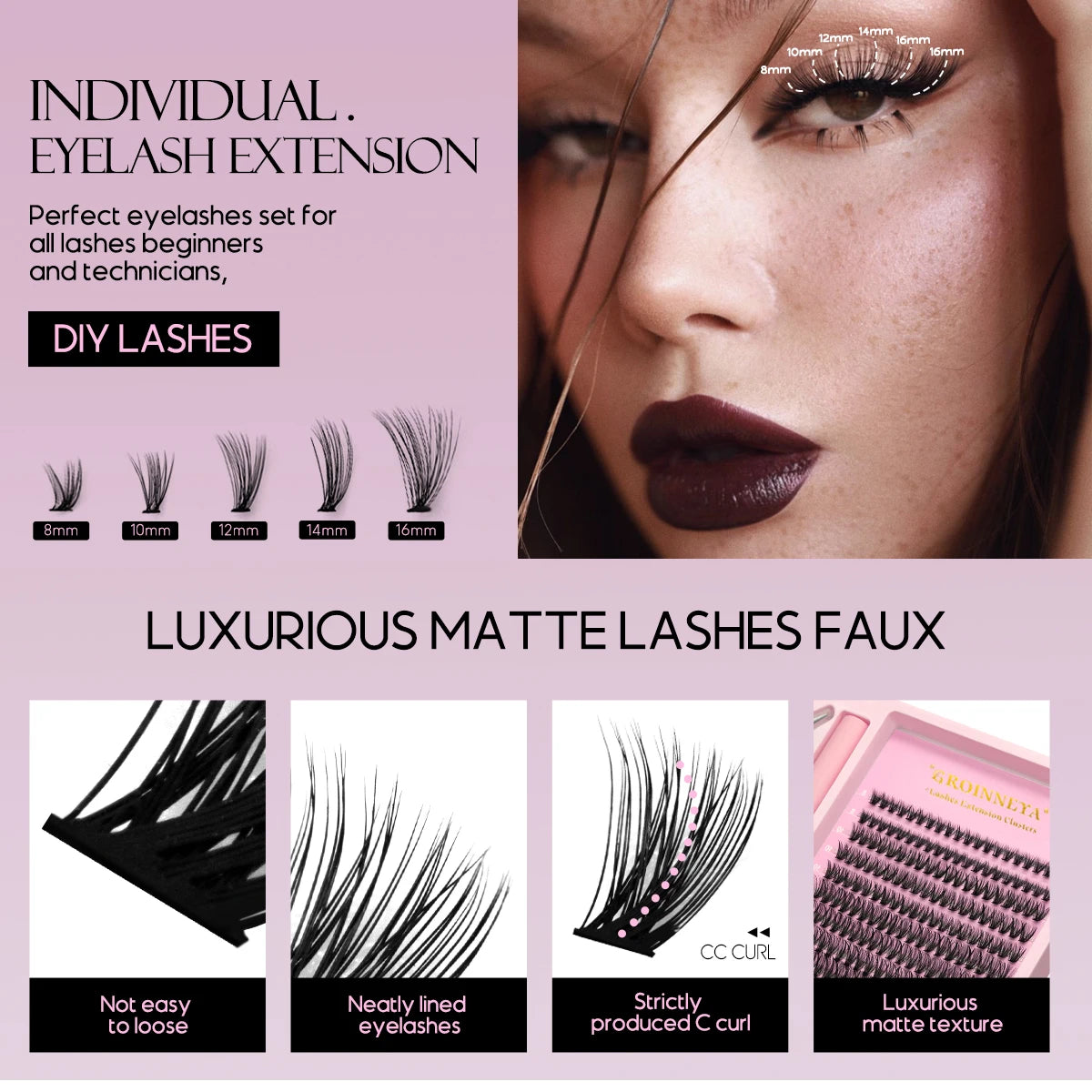 GROINNEYA DIY Lash Extension Kit – Natural Look Clusters with Bond & Seal, Tweezers Included