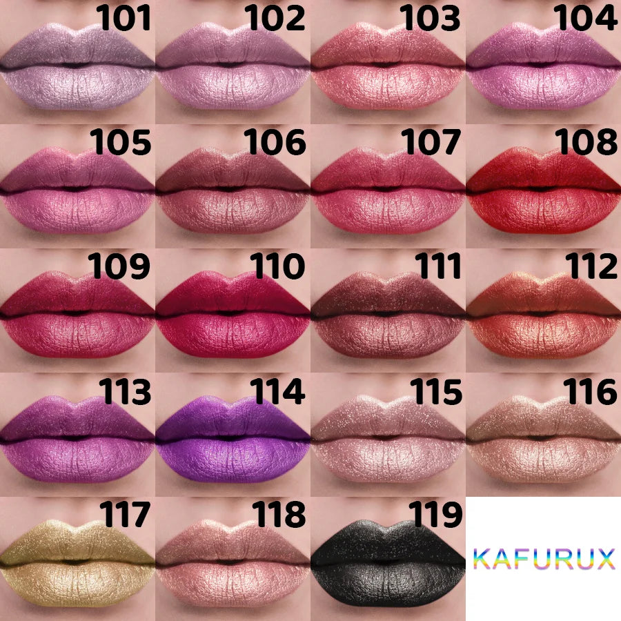 Labial metálico KAFURUX: 21 tonos brillantes y brillo duradero