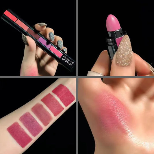 LuxuryGlow Fit Colors 5-in-1 Matte Lipstick Set – Velvet Finish, Non-Stick, Long-Lasting