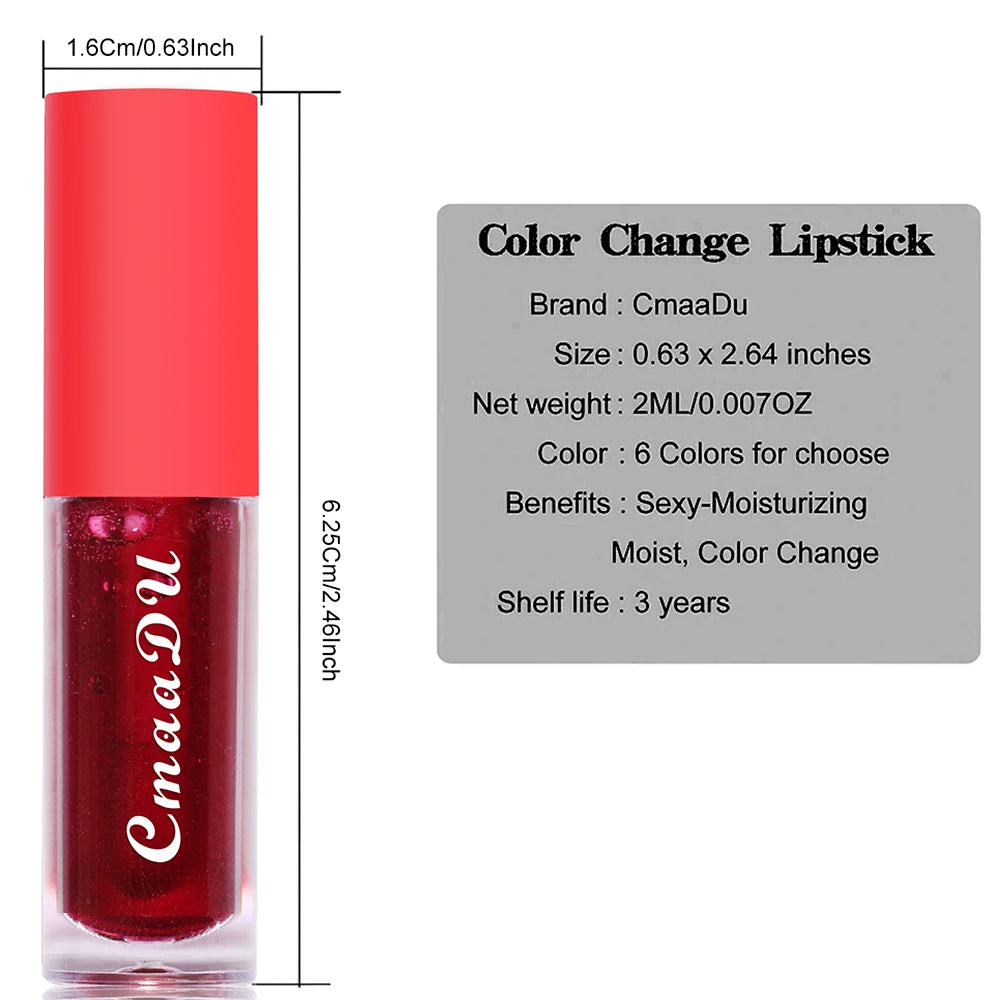 Brillo labial CmaaDu de 6 colores con sabor a frutas: brillo hidratante, duradero y que cambia de color.