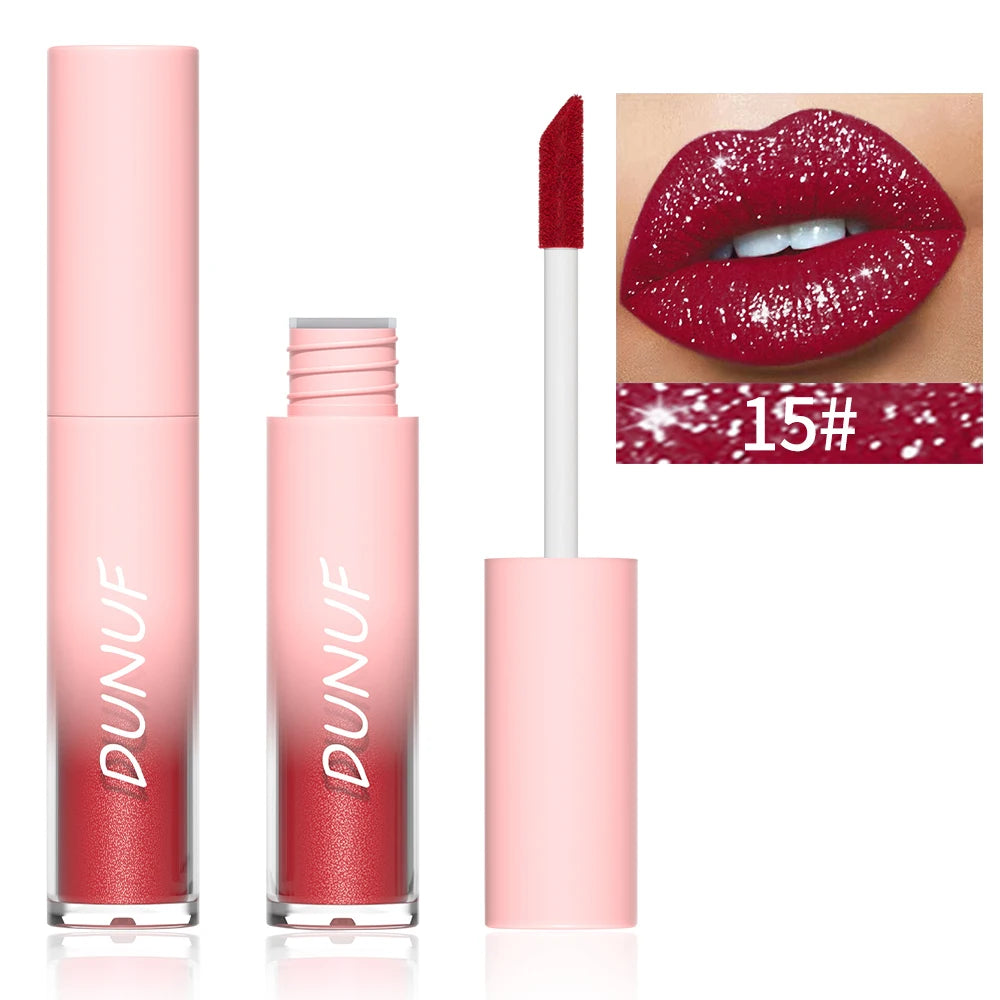 DUNUF Waterproof Pearlescent Lipstick – Long-Lasting Shimmer Lip Gloss for Daily & Stage Makeup