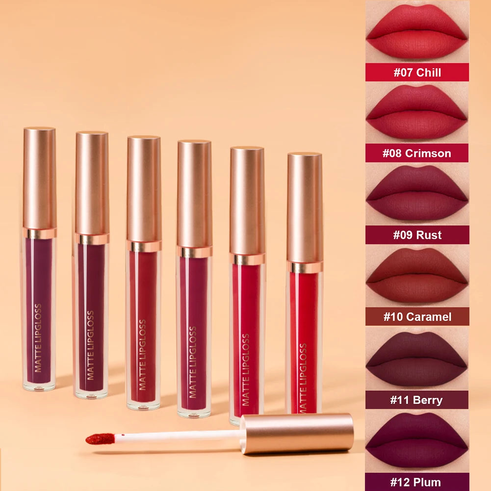 Brillo de labios mate LuxuryGlow AB (dos sets): color labial hidratante, duradero y no pegajoso.