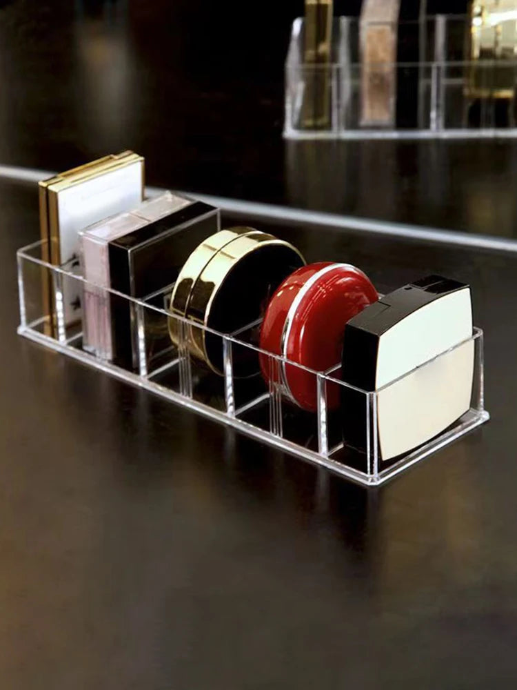 Caja de almacenamiento de cosméticos acrílica LuxuryGlow de 8 compartimentos: organizador de maquillaje para polvos, labiales y esmaltes de uñas