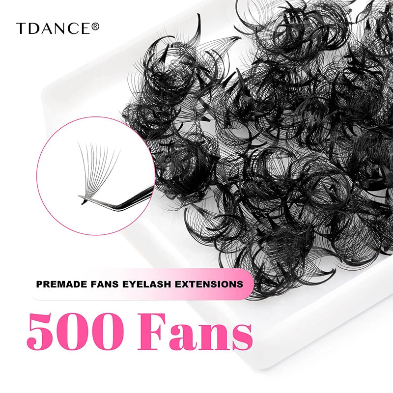 TDANCE 500Fans Premade Volume Eyelash Extensions – Pointy Base, Medium Stem C120