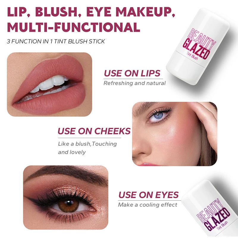 LuxuryGlow 3-in-1 Jelly Lipstick, Blush & Contour Stick – Moisturizing Korean Makeup