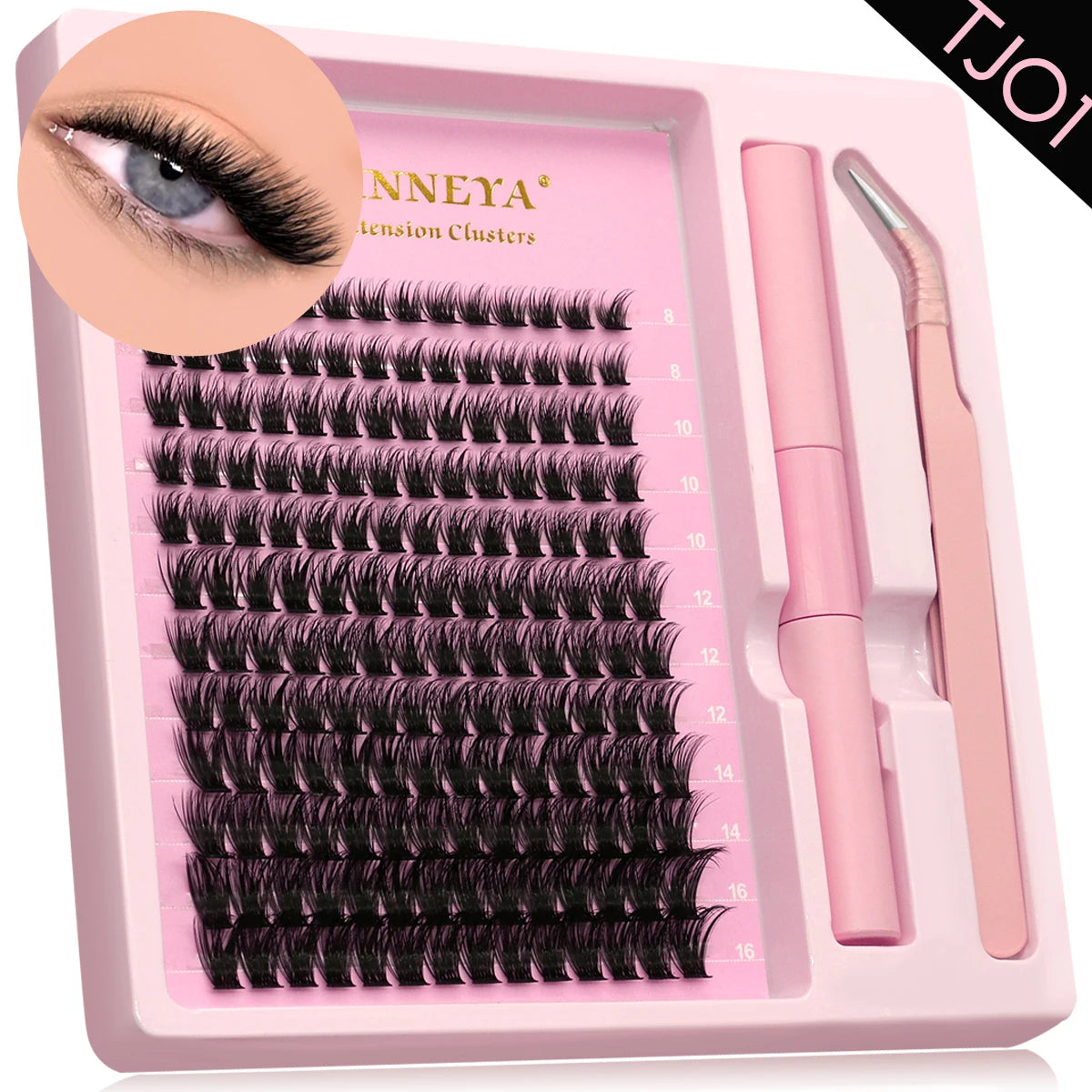 GROINNEYA DIY Lash Extension Kit – Natural Look Clusters with Bond & Seal, Tweezers Included