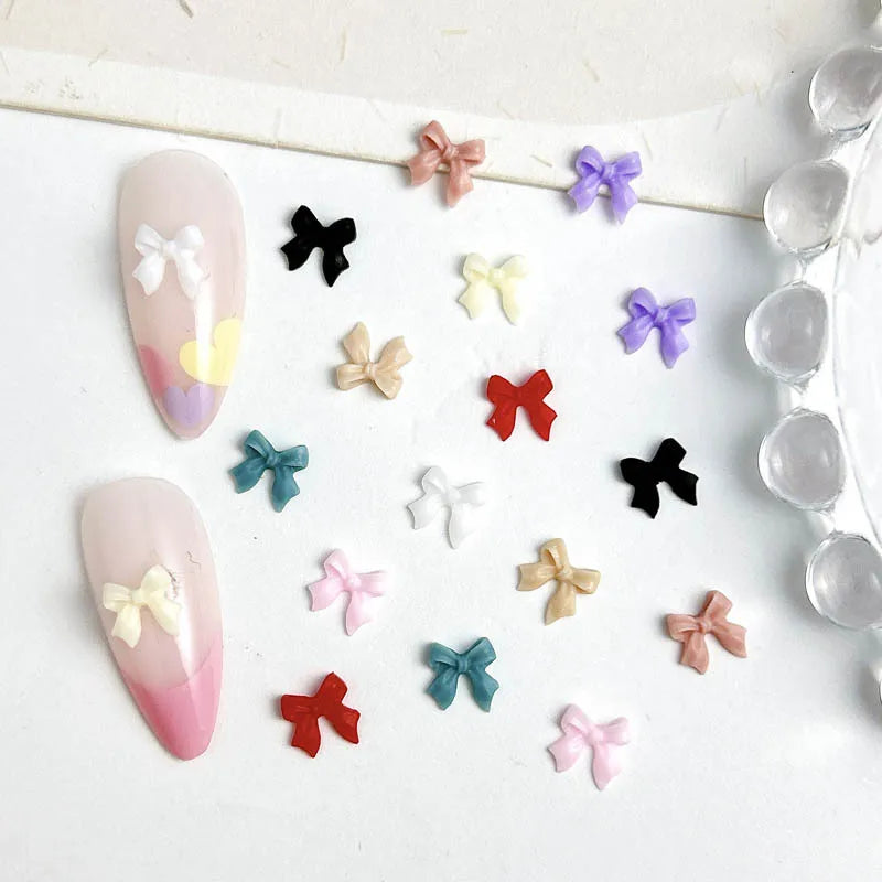 LuxuryGlow 50Pcs 3D Resin Bowknots Nail Art Decorations – Mini Acrylic Ribbon Charms for DIY Nails